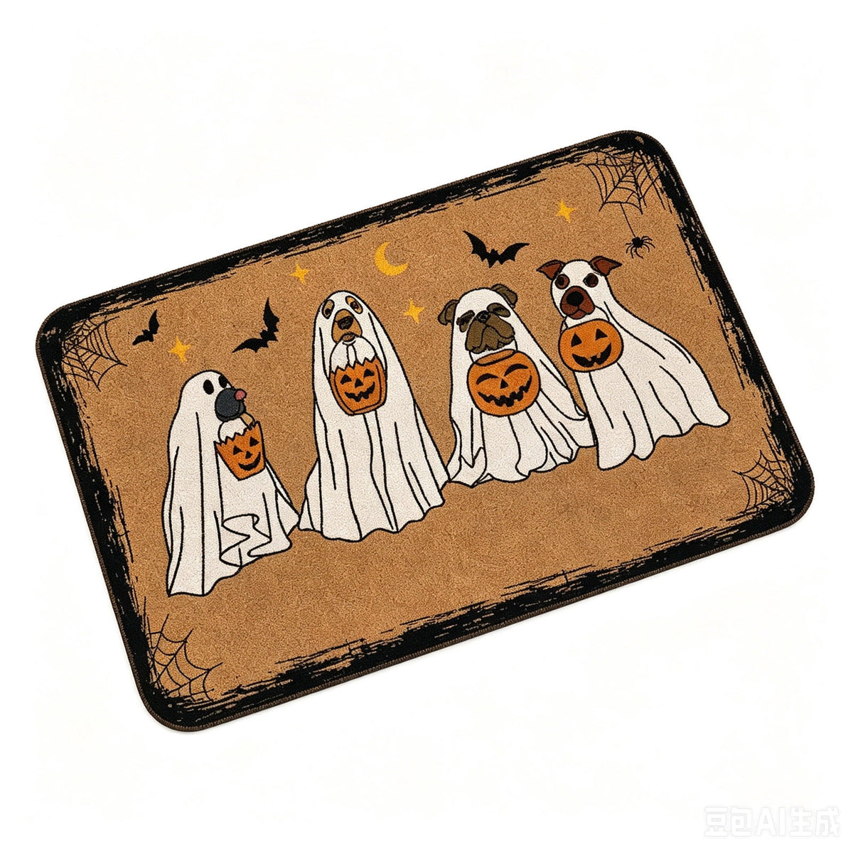 Halloween Heart Print Doormat 60x40cm, Black Orange Spooky Entry Mat for Front Door, Non-Slip Indoor Outdoor Rug