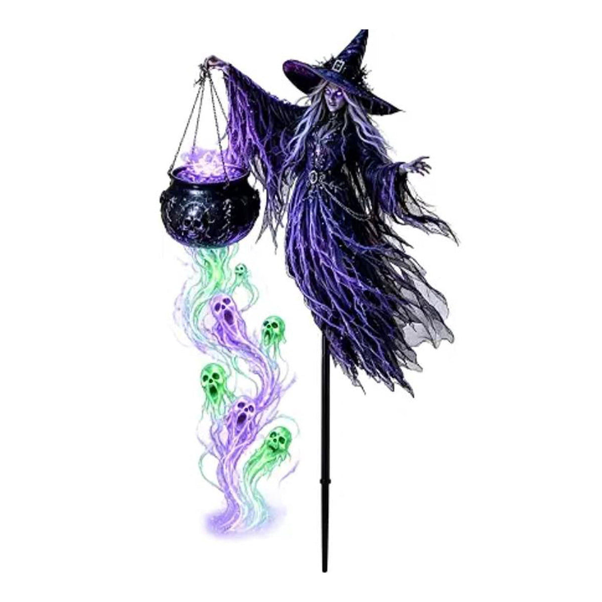 Solar Halloween Metal Moon Black Cat Garden Stake with LED Pumpkin Lantern, Light Up Star Bat Yard Decor Stake, Spooky Outdoor Lawn Pathway Halloween Decoration