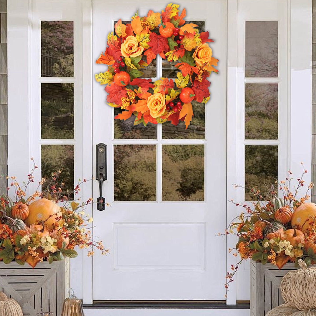 Halloween Wreaths for Front Door,Fall Wreath Thanksgiving Wreath,Harvest Wreath with Various Pumpkin Cluster of Berries Maple Leaves Pine Cones for Indoor Outdoor Wall Porch Patio Farmhouse