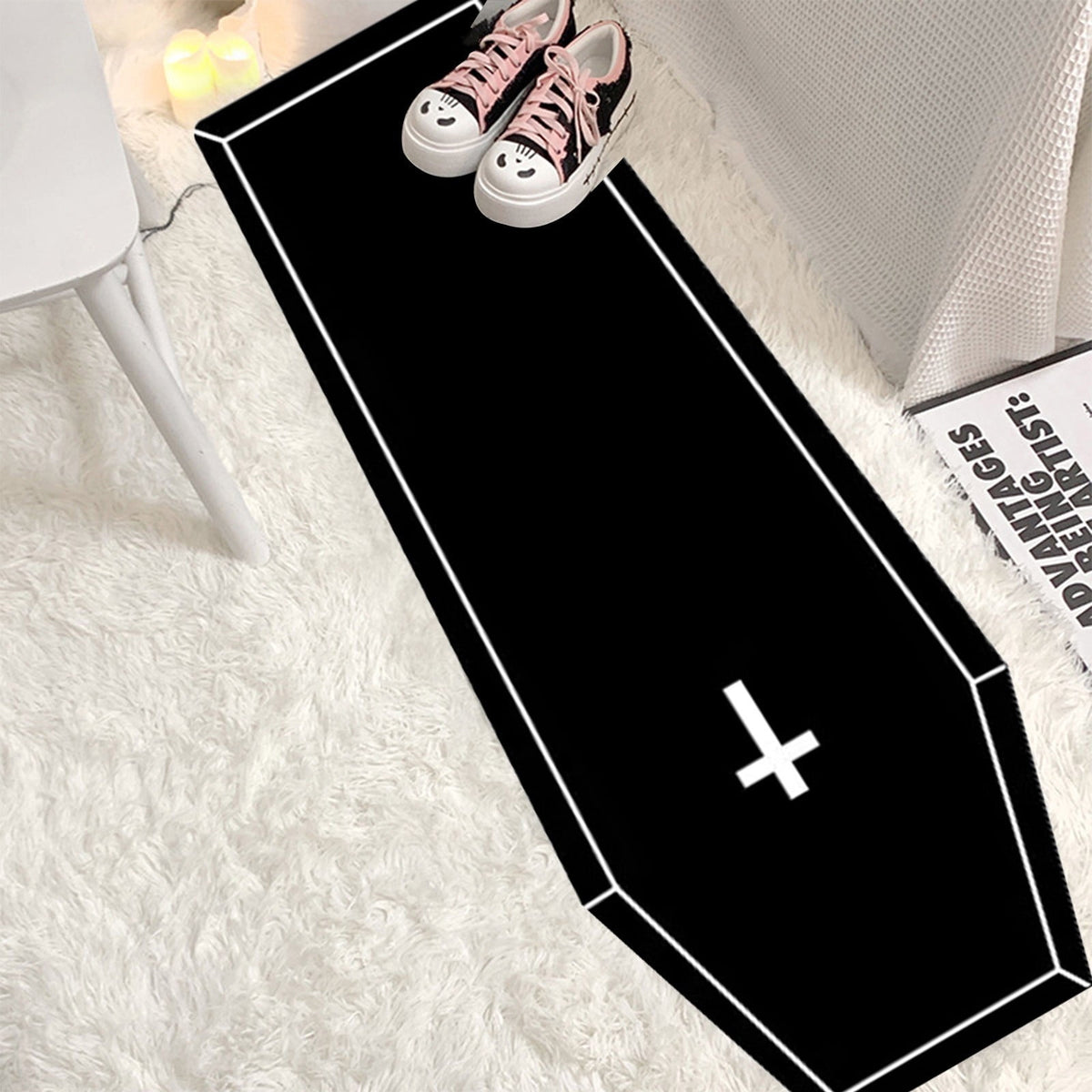 Hwkond Bath Rugs Halloween Decorations Gothic Rug Coffin Rug Black Carpet Super Absorbent Quick Dry Rubber Backing Washable Super Soft Non Slip Bathtub Carpet Plush Bedroom Mat(16x24in)