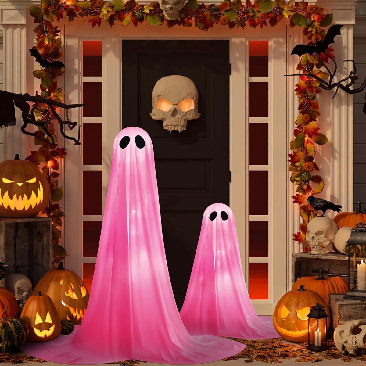 Inflatable Ghost Halloween Decoration, Cute LED Light Blow Up for Yard, Porch, Garden, Waterproof PVC, Perfect for Night Parties