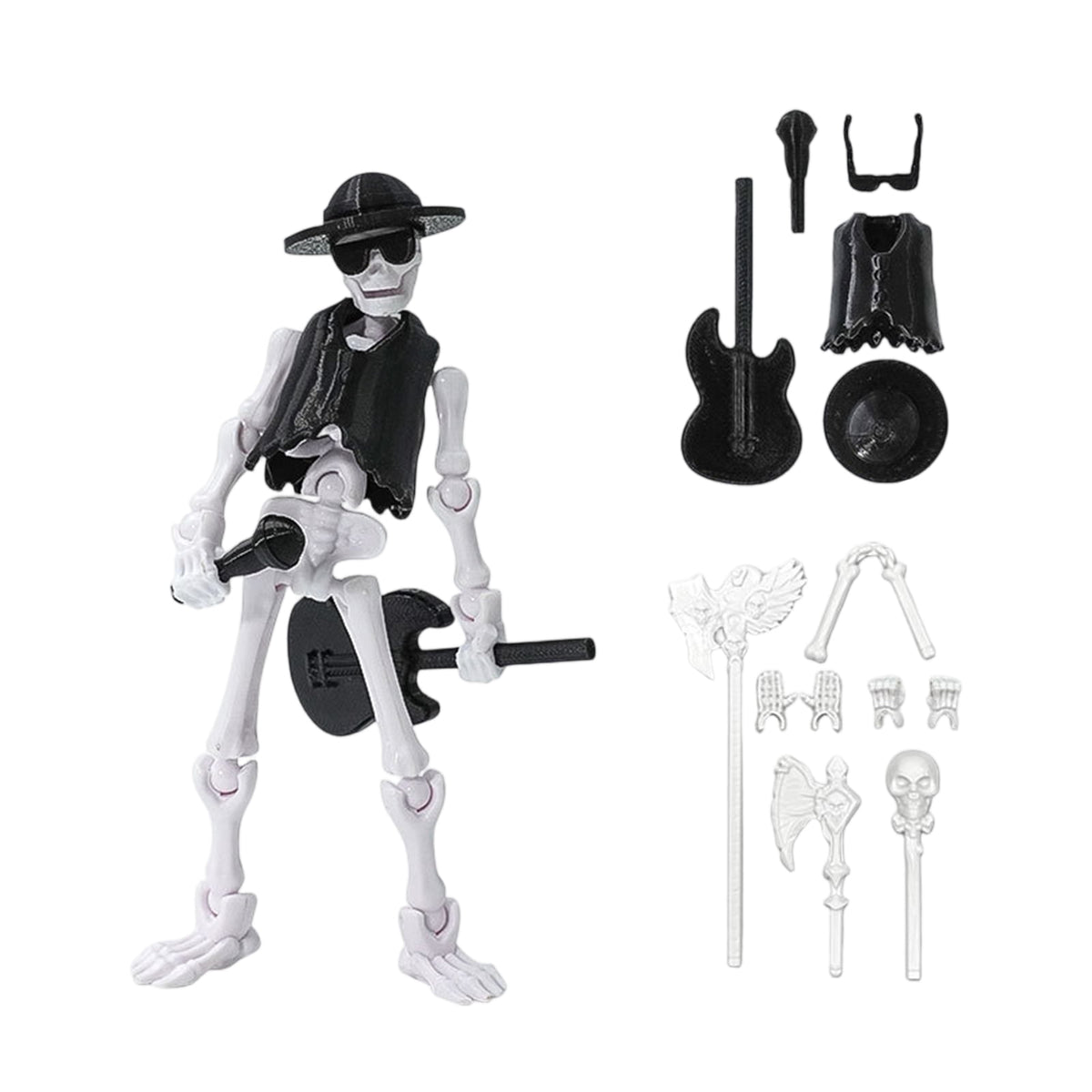 Joint Human Skeleton Doll Trick Toy Creative Ornaments Assembly Toy Movable Doll With Multiple Weapons For Desk Backpack Decoration Stress Relief Sketching Practice Festival