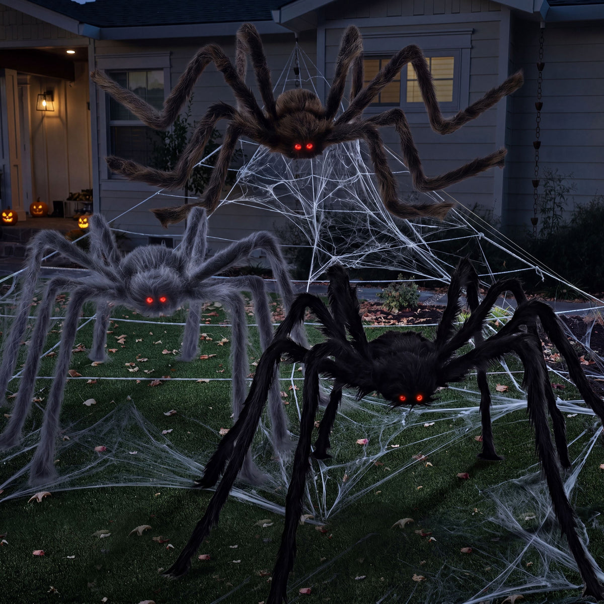 Joyfy 6 Packs Colorful Hairy Giant Spiders Halloween Decorations Outdoor,Multi-Size Outdoor Halloween Spider Decorations for Yard Lawn & Patio (30", 30", 20", 20", 12", 12")