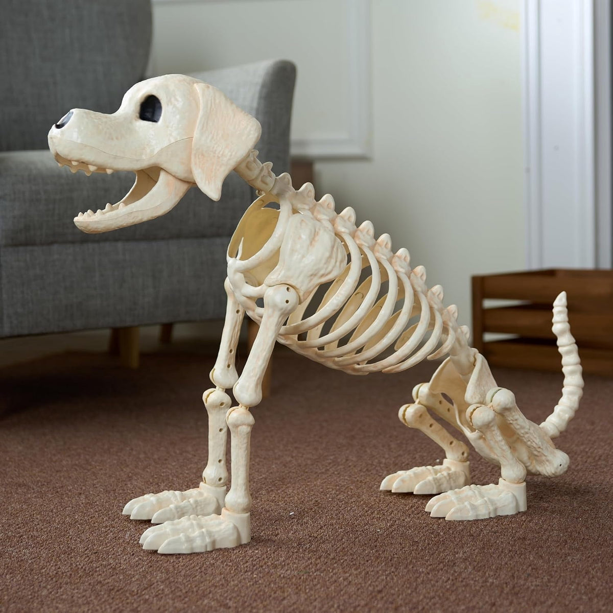 Joyfy 9.8 Inch Halloween Skeleton Dog Skeleton Halloween Decor,Pose-N-Stay Plastic Skeleton Bones with Posable Joints for Hallowmas Decoration Outdoor Haunted House Party