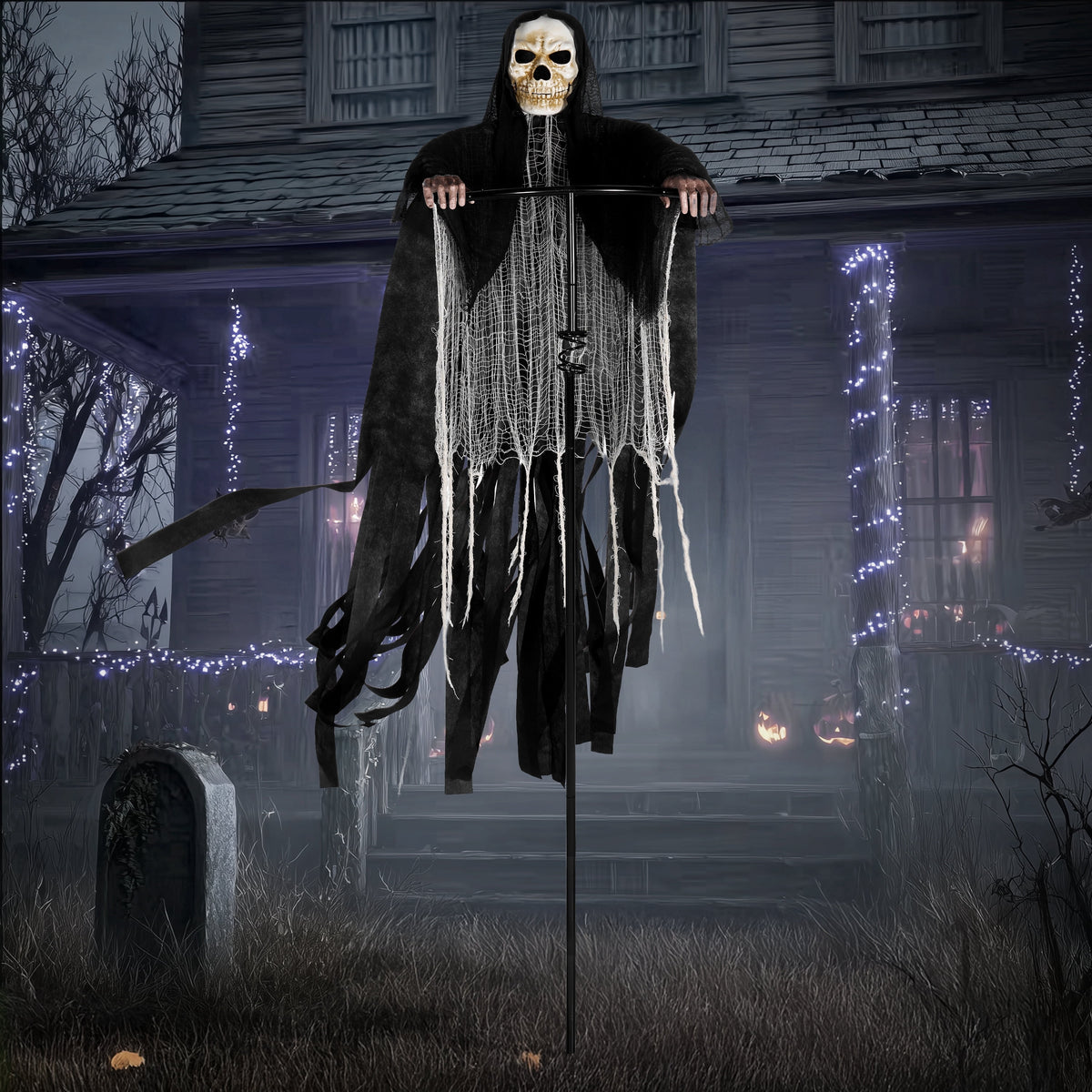 Joyfy Halloween Decorations Outdoor, 72"(6ft) Light Up Animated Scary Decorations Pumpkin Ghost with Sound Activation,Animatronics Pumpkin Decorations for Haunted House Prop Yard Decor