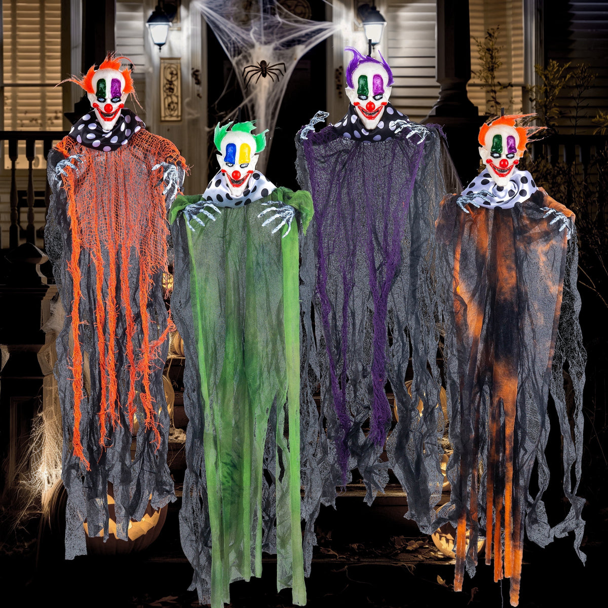 Joyfy 65" Halloween Hanging Scary Clown Decorations with Chain, with LED Lights Talking Animatronics Decor Outdoor Indoor for Haunted House Lawn Yard Patio