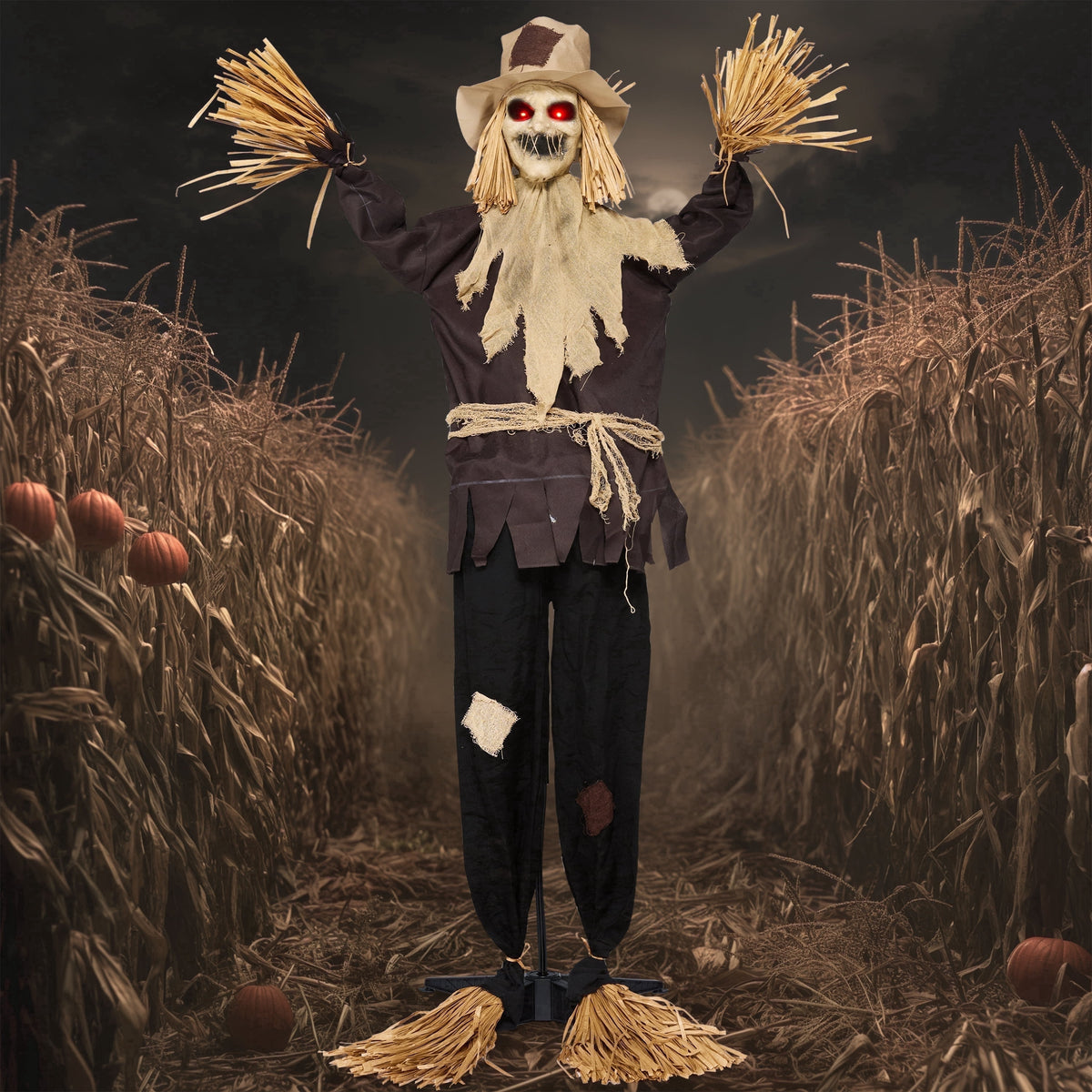 Joyfy Halloween Decorations Outdoor, 72"(6ft) Light Up Animated Scary Decorations Pumpkin Ghost with Sound Activation,Animatronics Pumpkin Decorations for Haunted House Prop Yard Decor