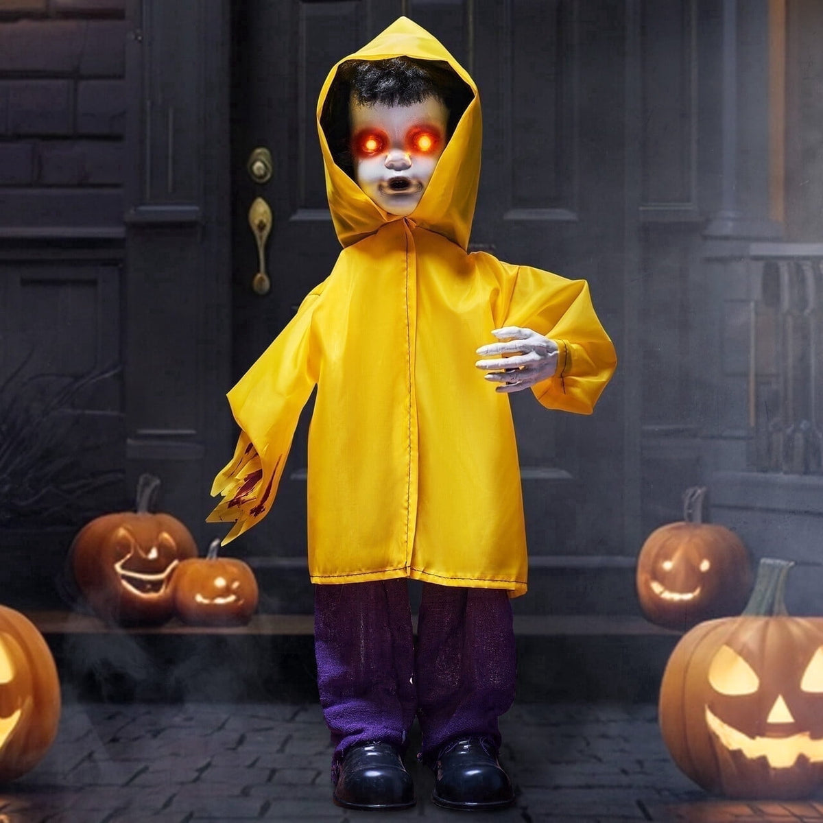 Joyfy Halloween Decorations Outdoor, 72"(6ft) Light Up Animated Scary Decorations Pumpkin Ghost with Sound Activation,Animatronics Pumpkin Decorations for Haunted House Prop Yard Decor