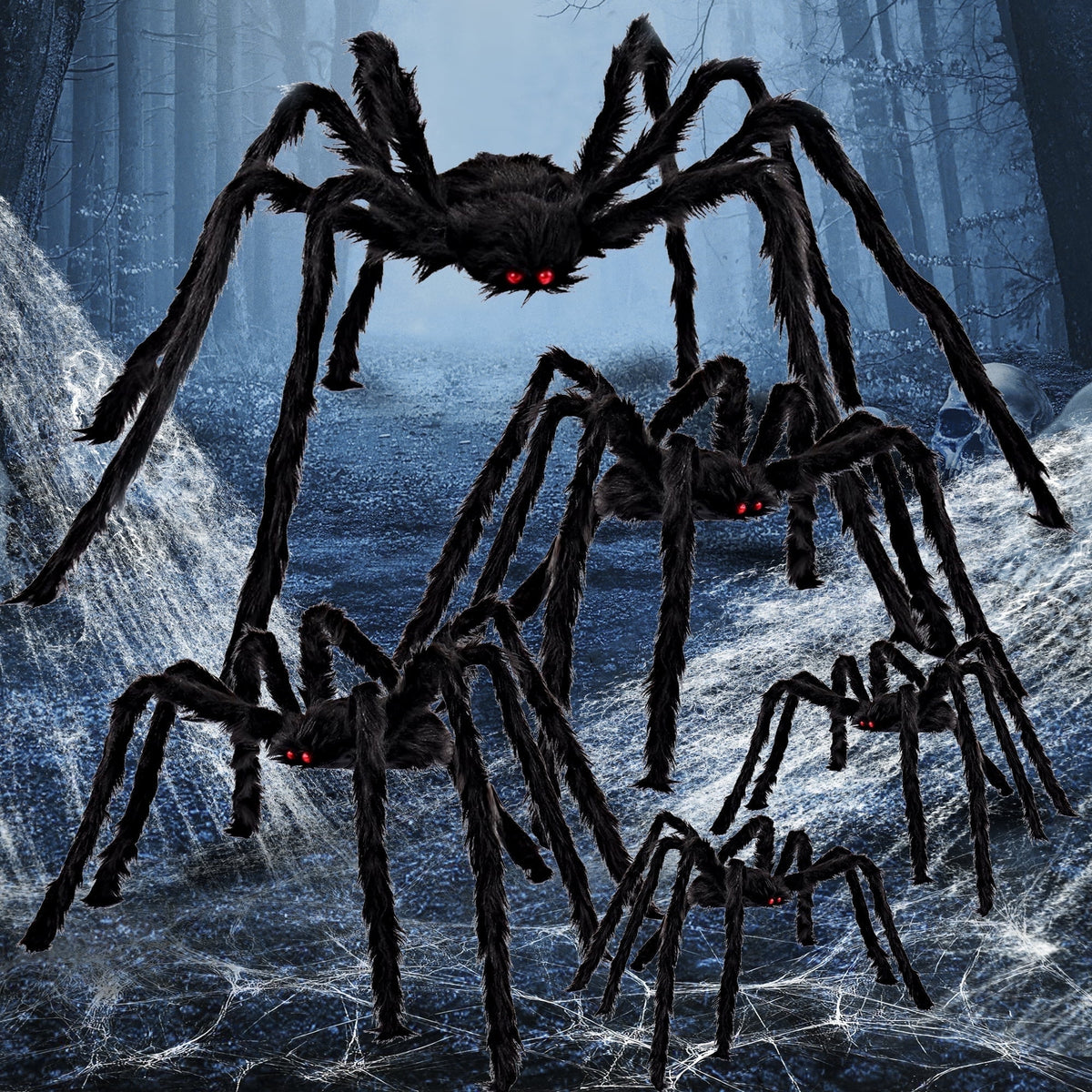 Joyfy 6 Packs Colorful Hairy Giant Spiders Halloween Decorations Outdoor,Multi-Size Outdoor Halloween Spider Decorations for Yard Lawn & Patio (30", 30", 20", 20", 12", 12")