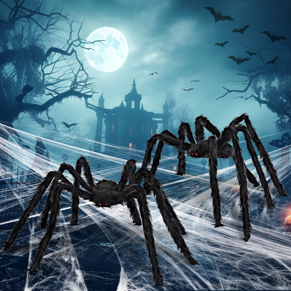 Joyfy 6 Packs Colorful Hairy Giant Spiders Halloween Decorations Outdoor,Multi-Size Outdoor Halloween Spider Decorations for Yard Lawn & Patio (30", 30", 20", 20", 12", 12")