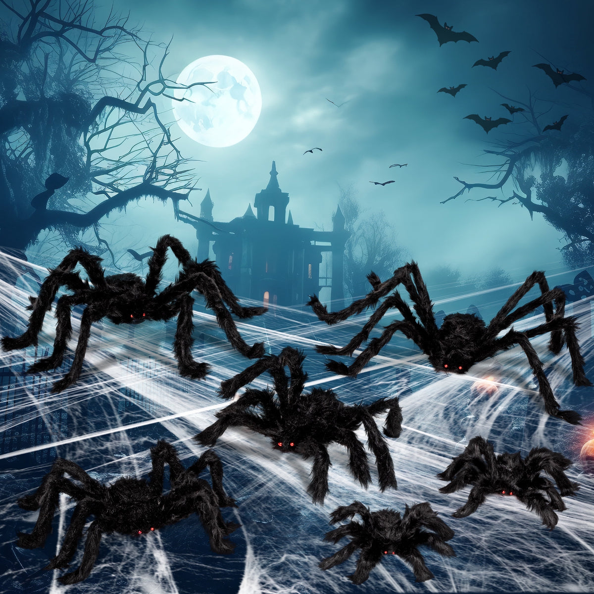 Joyfy 6 Packs Colorful Hairy Giant Spiders Halloween Decorations Outdoor,Multi-Size Outdoor Halloween Spider Decorations for Yard Lawn & Patio (30", 30", 20", 20", 12", 12")