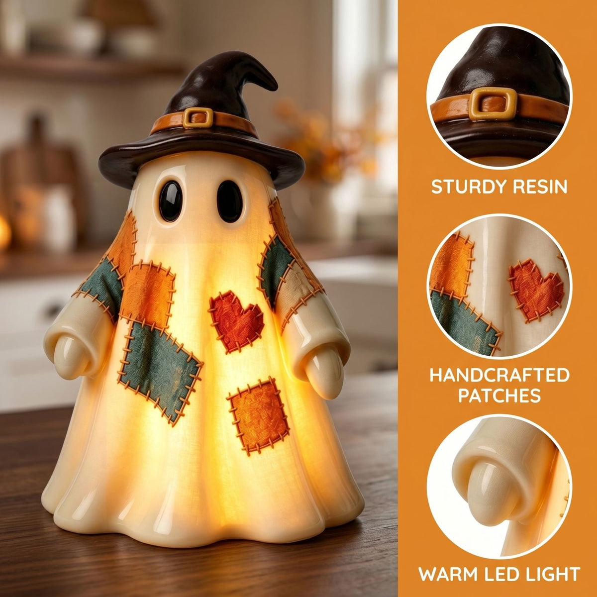 Stained Glass Witch hat lamp, 7" Halloween Gothic Mystic Room Decor Handcrafted Ceramic Phantom Figurine, USB Rechargeable LED Glowing Lantern for Bedroom Living Room Mantel Home Decor