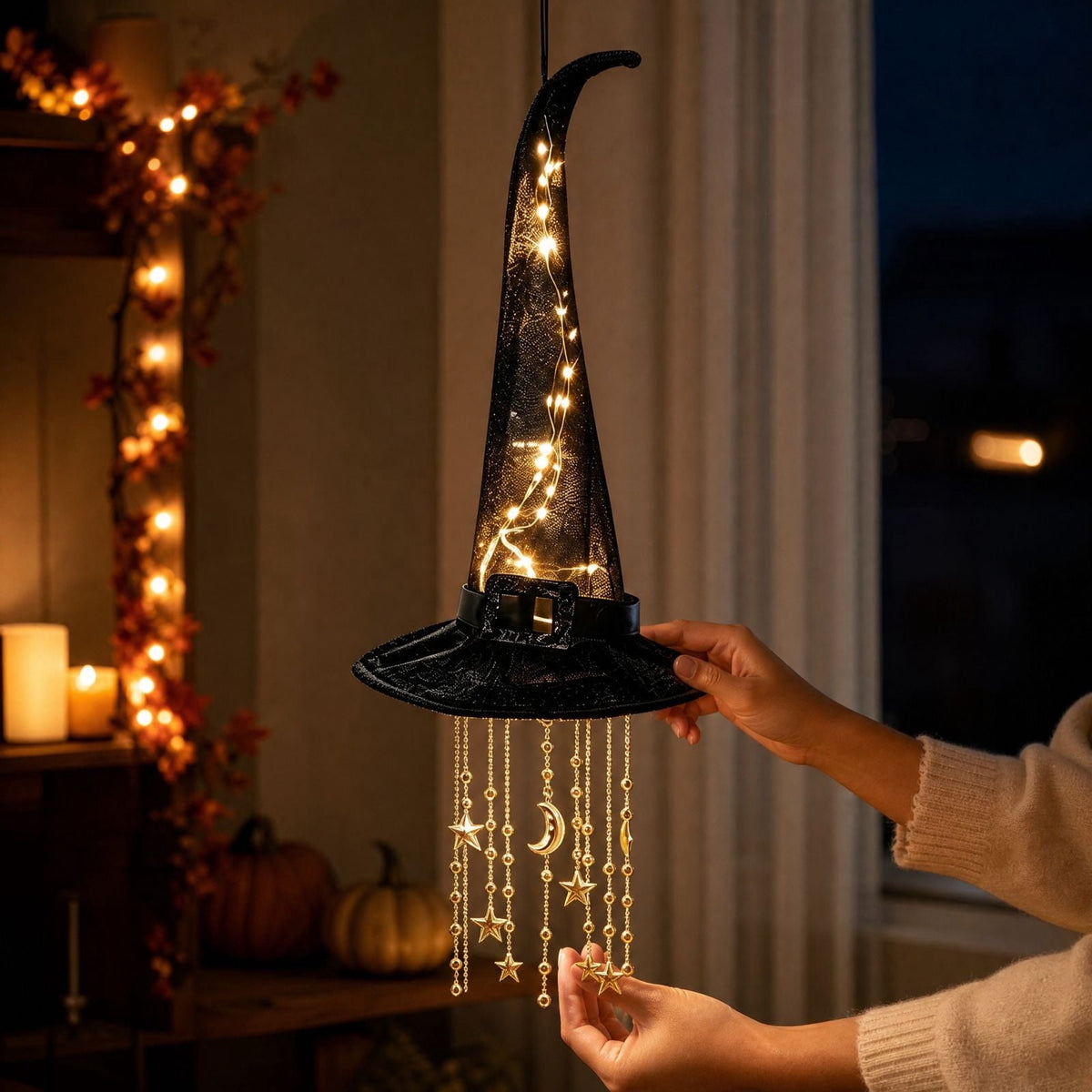 Stijggn Witch Hat Lights Halloween Glowing Lights, Waterproof Hanging Witch Hat Decorations, Warm Light Festival Ornaments for Indoor Outdoor Yard Garden Party Halloween Decor