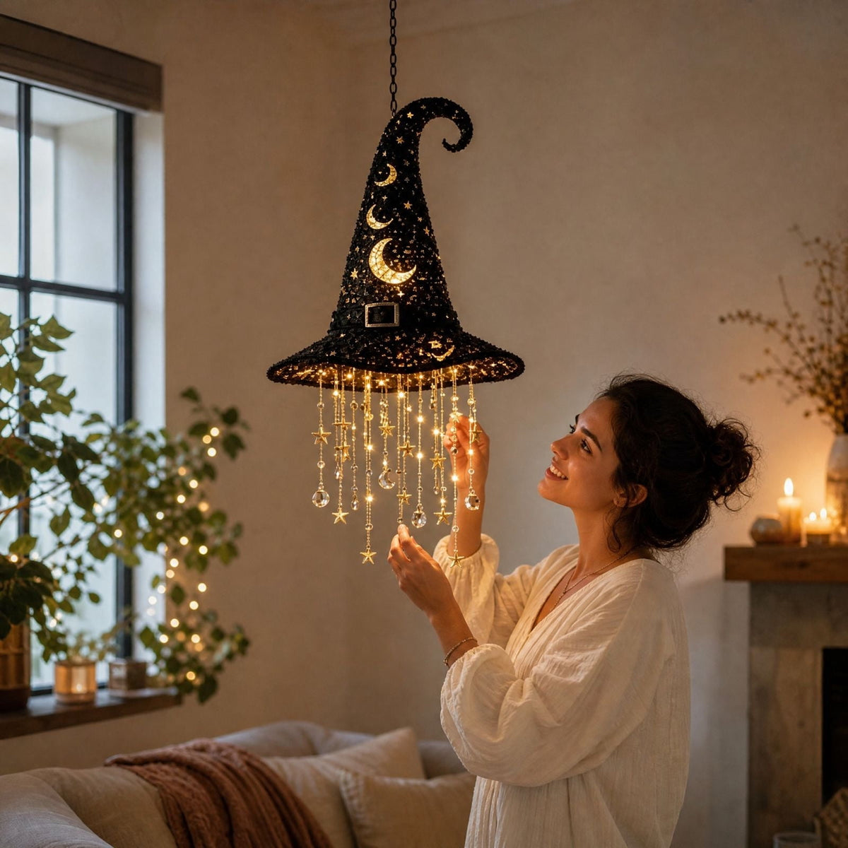 Stijggn Witch Hat Lights Halloween Glowing Lights, Waterproof Hanging Witch Hat Decorations, Warm Light Festival Ornaments for Indoor Outdoor Yard Garden Party Halloween Decor