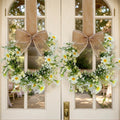 Mini Spring Wreaths, Artificial Daisy Flowers Small Pillar Holder Wreath, Spring Summer Floral Wreath for Candle, Farmhouse, Porch, Front Door, Cabinets, Table Decoration, White