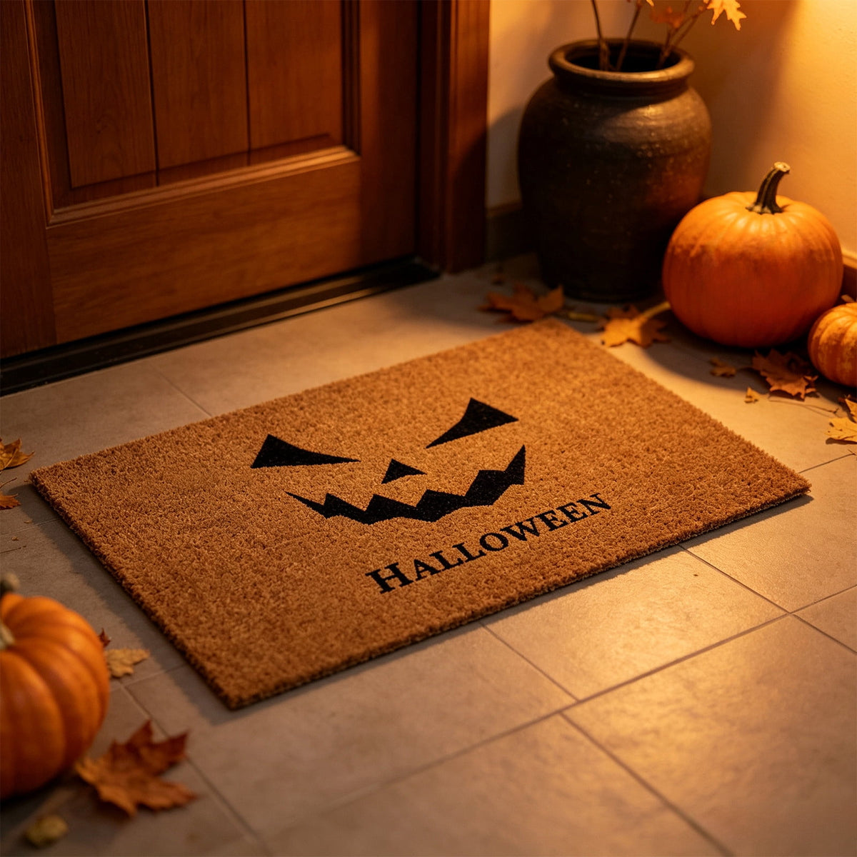 Miwamany Retro Halloween Coconut Fiber Look Doormat, Anti-Slip Scraper Mat, Vintage Entryway Floor Rug for Front Door Porch Kitchen Home Decoration