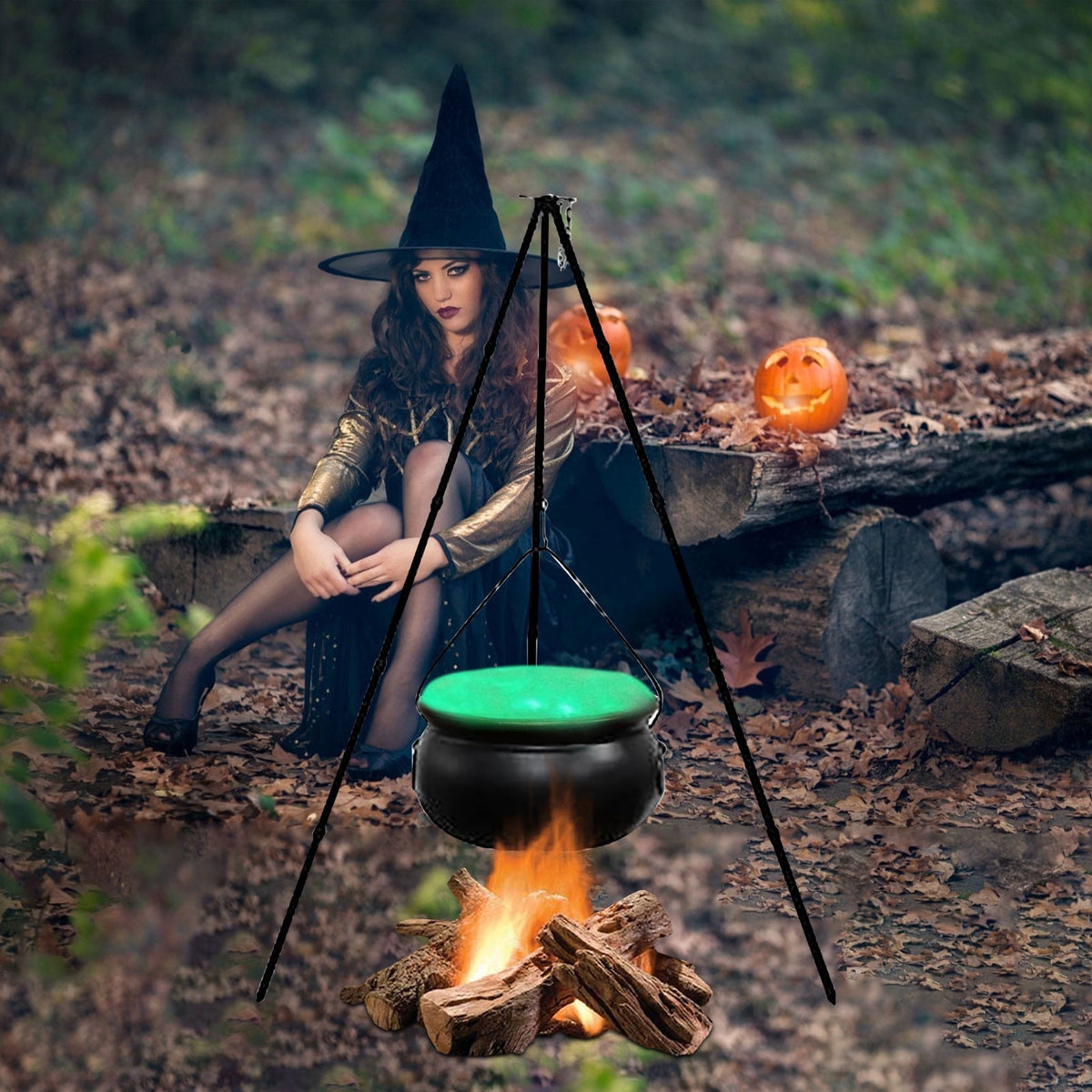 Muecwrye Halloween Decorations Outdoor, Halloween Clearance! Halloween Witches Cauldron on Tripod with Lights, DIY Bubbling Cauldron Set Decor for Home Porch Outside, Halloween Party Supplies