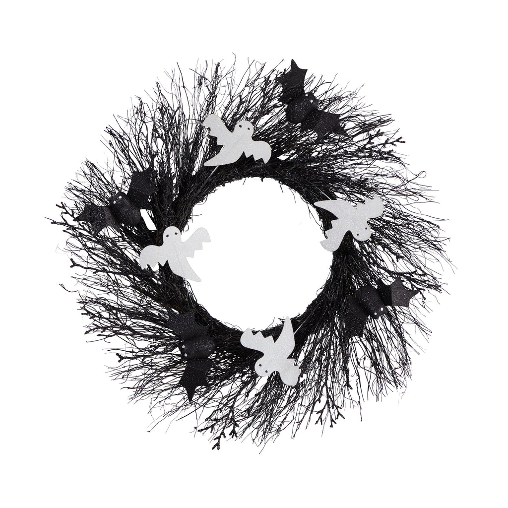 Nearly Natural 22in. Halloween Ghost and Bats Twig Wreath