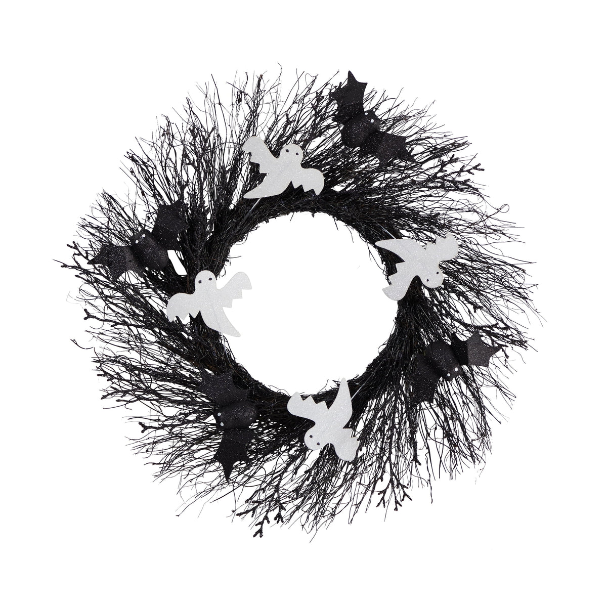 Nearly Natural 22in. Halloween Ghost and Bats Twig Wreath