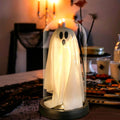 Orangide Halloween Ghost Cloche Night Light Fabric Ghost Lamp with Glass Dome for Mantel Shelf Spooky Party and Home Decor Ornament