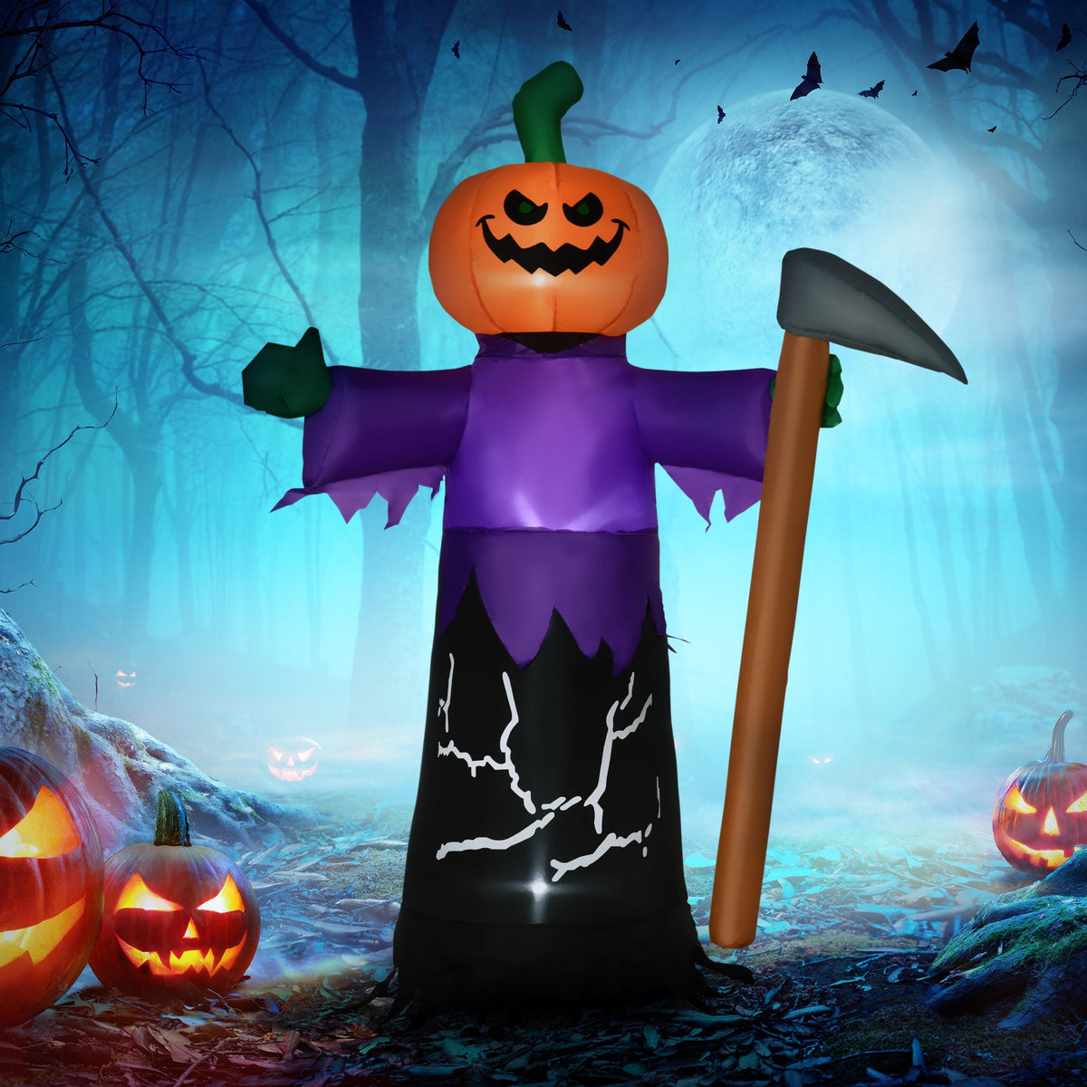 Outsunny 41.3" Inflatable Halloween Window Sticker Ghost with Orange Face, Halloween Decoration with LED Lights for Garden Indoor Outdoor