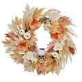 Prelit Halloween Wreath 22 Inch with Bone and Pumpkin Decor Maple Leaves Roses Spooky Fall Indoor Outdoor Wall Porch Window Front Door Decoration