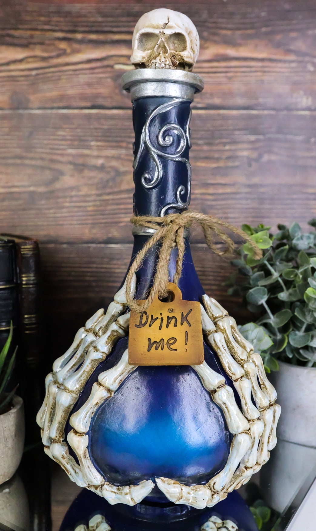 Skeleton Fingers And Skull Blue Decorative Potion Bottle