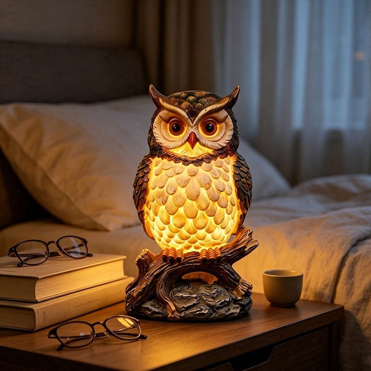 Sruoe Resin Owl Vintage Table Lamp, Decorative Animal Night Light for Bedroom Office Indoor Home Year Round Decor