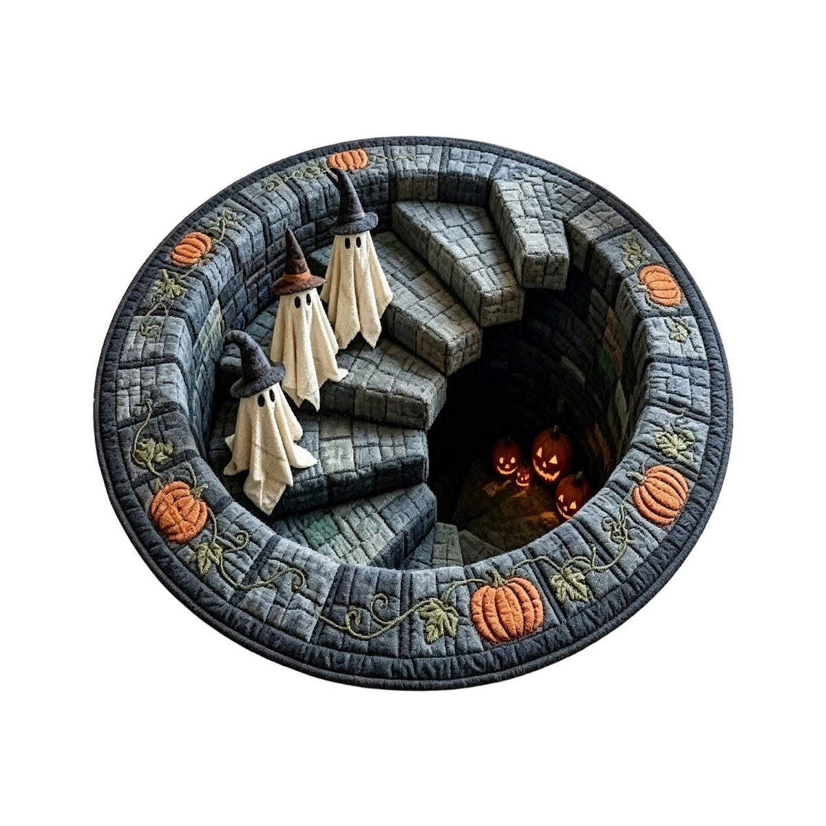 Sulaicai 3D Optical Illusion Halloween Round Rug, Spooky Ghost Pumpkin Print Absorbent Doormat, Non Slip Washable Floor Mat for Indoor Entryway Living Room Halloween Home Decor, 15.7 Inch