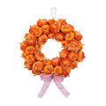 Deeceymbur Artificial Fall Pumpkin Wreath with Bow Harvest Front Door Halloween Thanksgiving Wall Decor