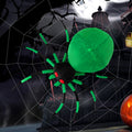 Patiojoy Halloween Inflatable Spider with Cobweb Creepy Blow-up Spider with LED Rotating LED Light Green Black Legs Waterproof Halloween Decoration