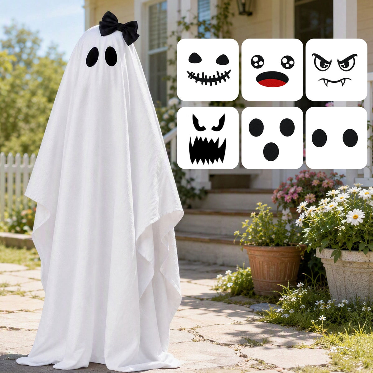 Tumao Halloween Decorations Outdoor, Light Up Spooky Ghosts Decoration, Cute Halloween Decorations Indoor, DIY Ghost Kit Decor with Emoji Stickers Witch Hat for Party, Yards, Porch, Gardens
