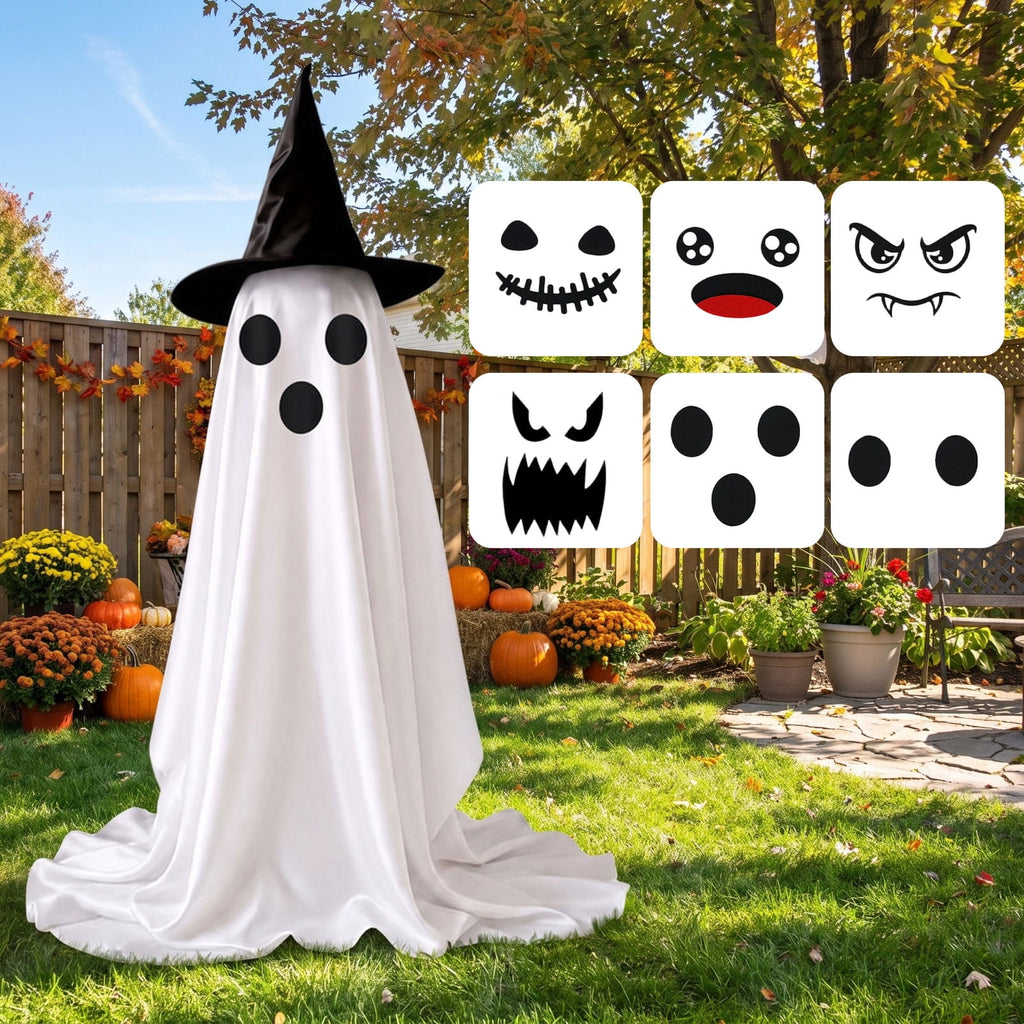 Tumao Halloween Decorations Outdoor, Light Up Spooky Ghosts Decoration, Cute Halloween Decorations Indoor, DIY Ghost Kit Decor with Emoji Stickers Witch Hat for Party, Yards, Porch, Gardens