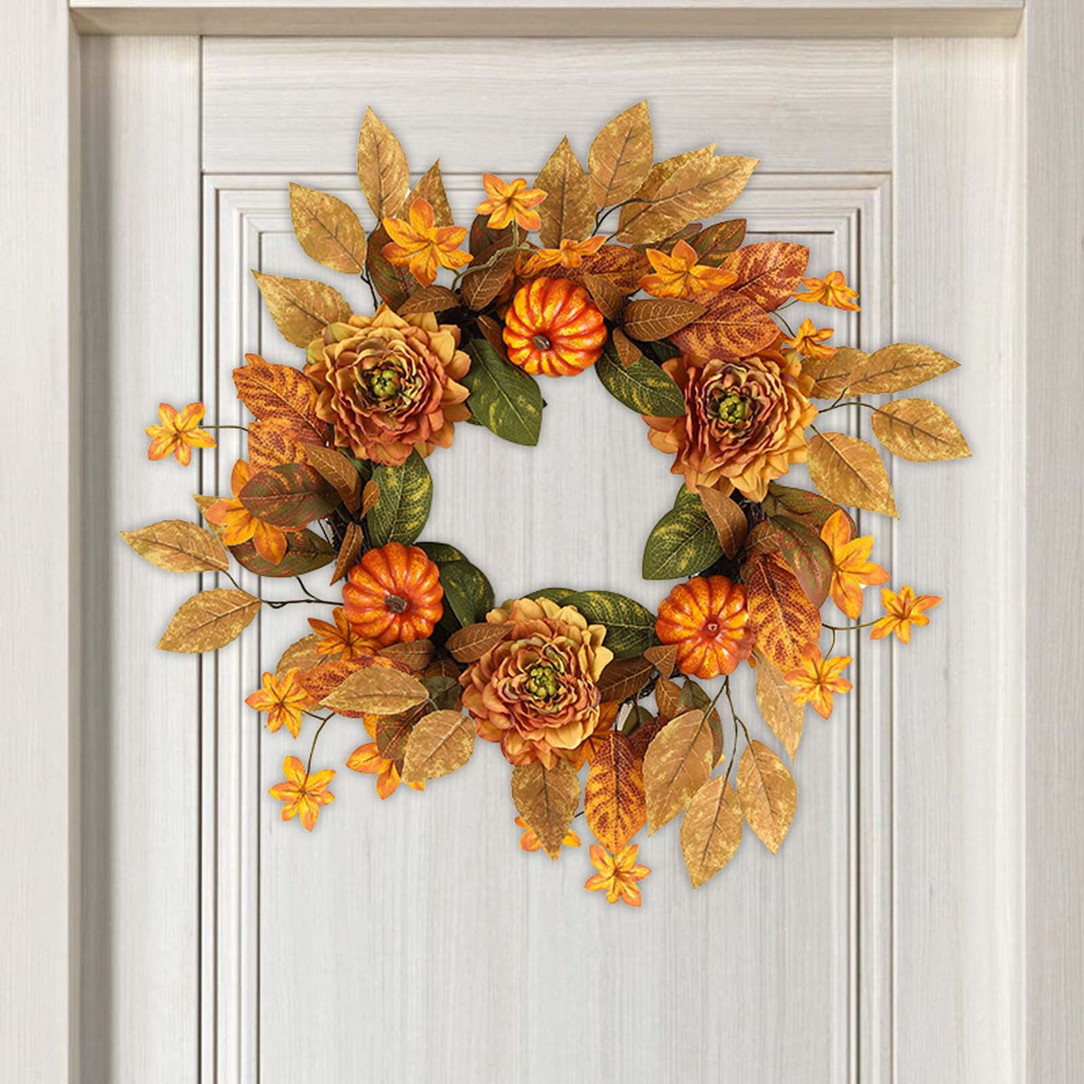 YIKA Halloween Decoration Fall Peony And Pumpkin Wreath Colorful Decorative Garland Home Decoration And Ornaments Suitable For Decoration In Multiple Scenarios F3Halloween Yard Decor