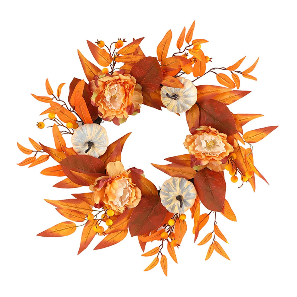 YIKA Halloween Decoration Fall Peony And Pumpkin Wreath Colorful Decorative Garland Home Decoration And Ornaments Suitable For Decoration In Multiple Scenarios F3Halloween Yard Decor