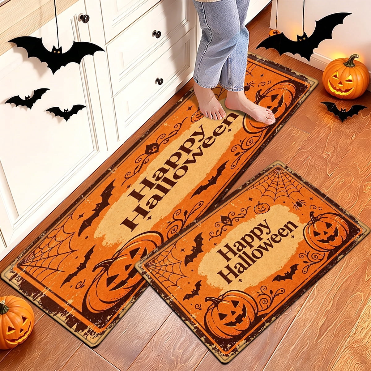 YIMEIS Halloween Orange Pumpkin Lantern Soft Non-slip 1Pc Flannel Mat and Kitchen Rugs,16''x24'',for Bathroom Entryway Bedroom