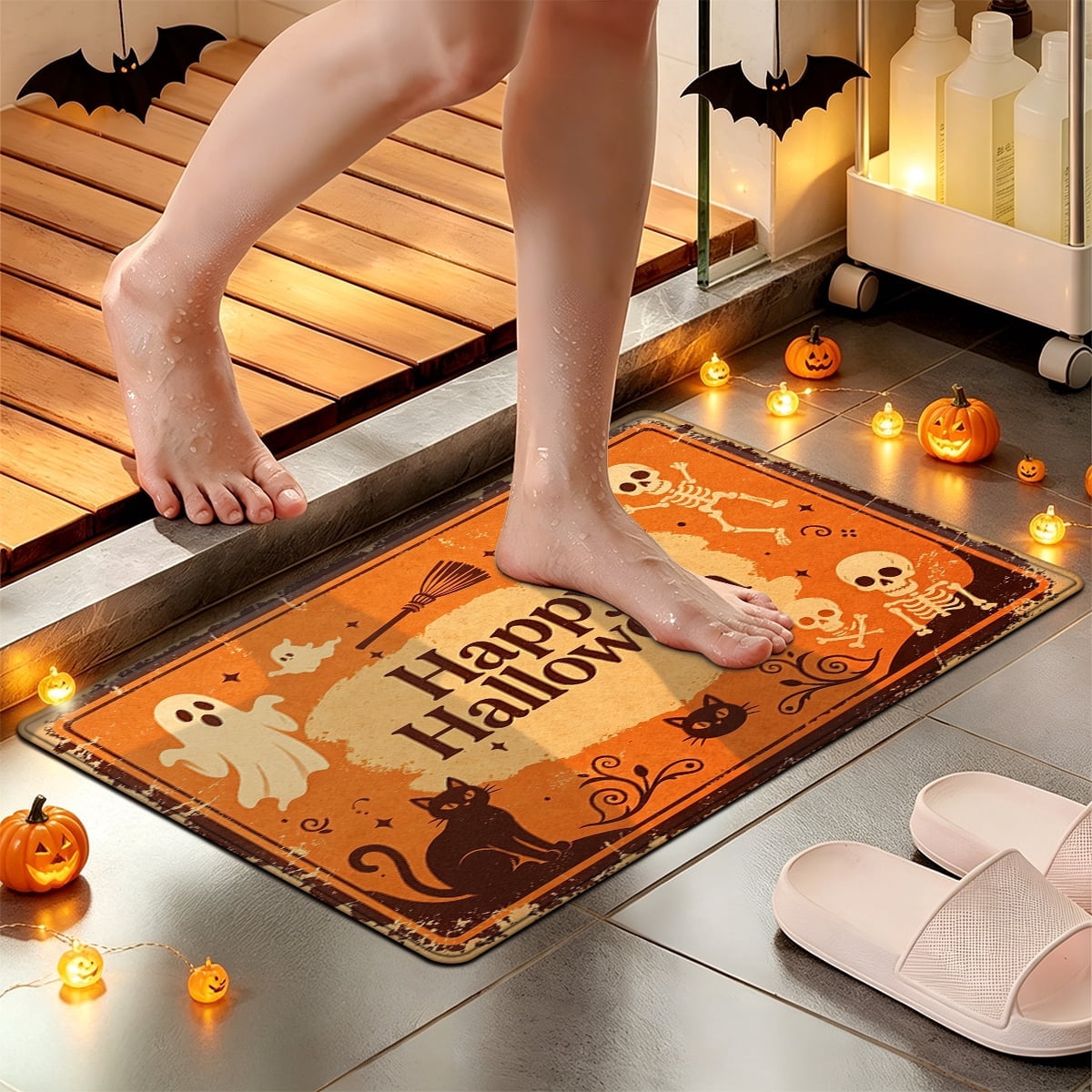 YIMEIS Halloween Orange Pumpkin Lantern Soft Non-slip 1Pc Flannel Mat and Kitchen Rugs,16''x24'',for Bathroom Entryway Bedroom