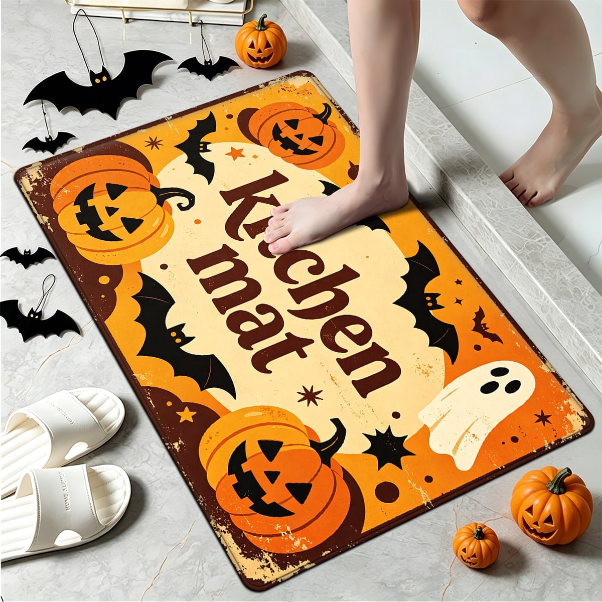 YIMEIS Halloween Orange Pumpkin Lantern Soft Non-slip 1Pc Flannel Mat and Kitchen Rugs,16''x24'',for Bathroom Entryway Bedroom