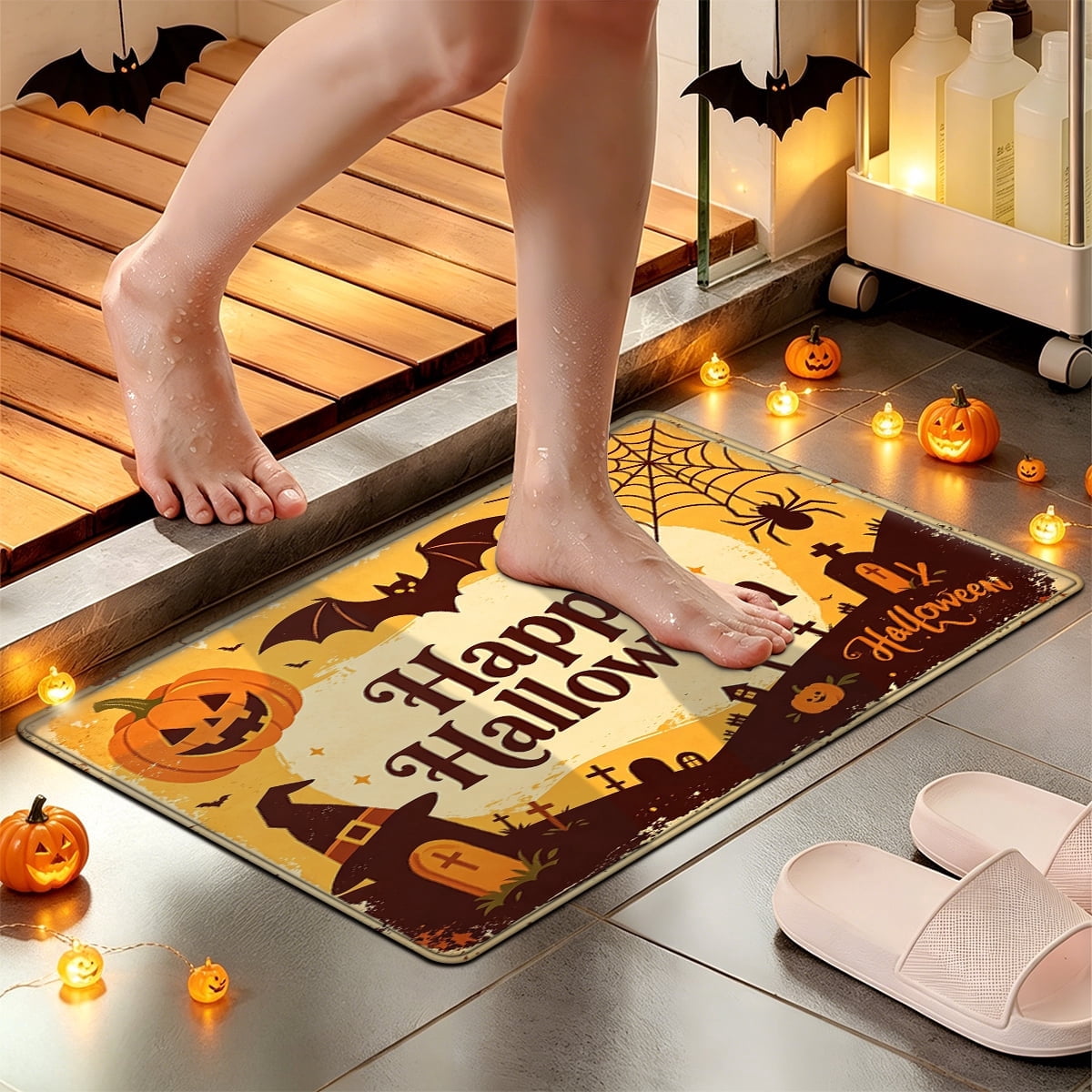 YIMEIS Halloween Orange Pumpkin Lantern Soft Non-slip 1Pc Flannel Mat and Kitchen Rugs,16''x24'',for Bathroom Entryway Bedroom