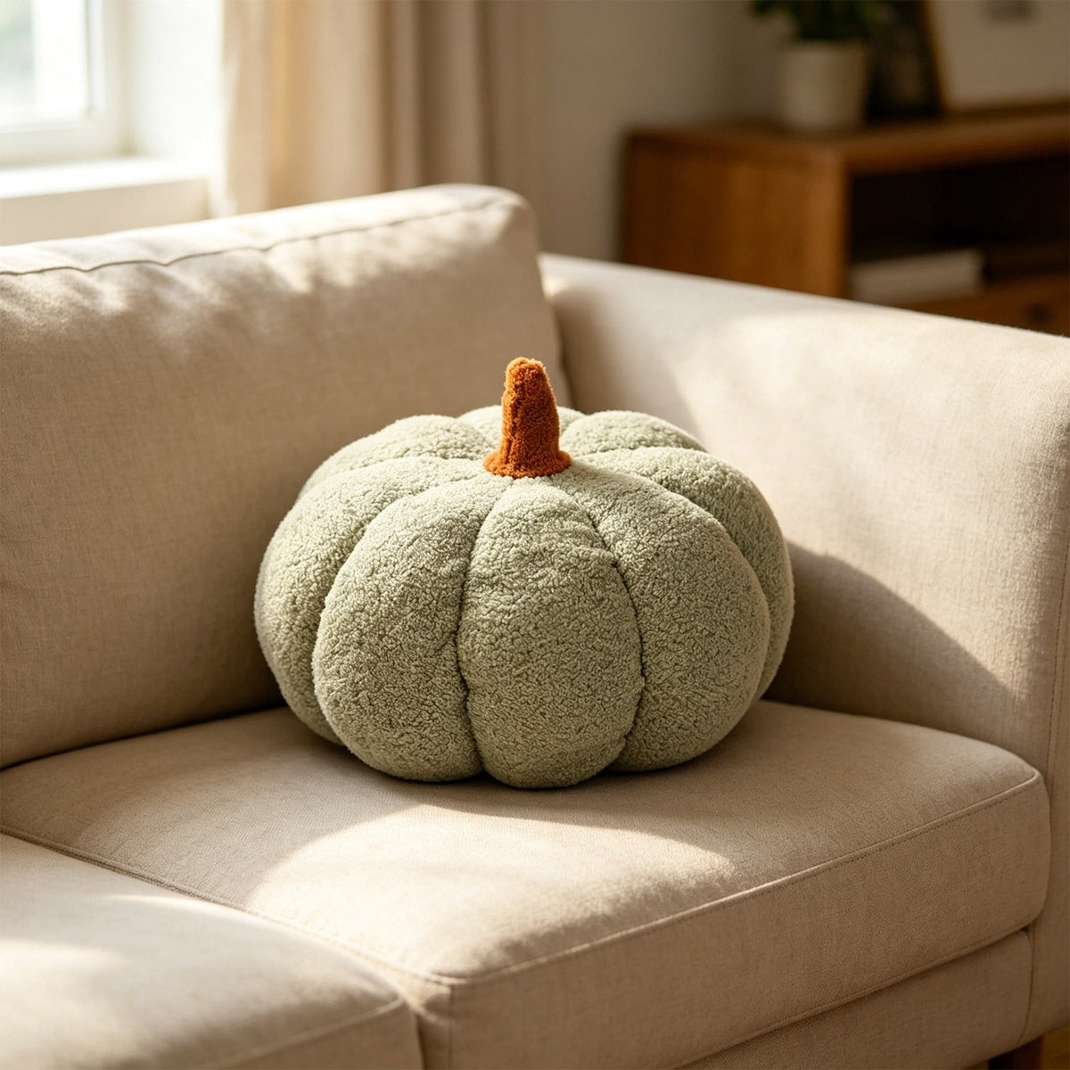 Yhmxh Soft Fluffy Pumpkin Throw Pillow, 3D Plush Sherpa Stuffed Pumpkin Cushion Decor, Cute Autumn Harvest Pumpkin Shaped Plush Toy for Sofa Couch Bed Farmhouse Thanksgiving Halloween Party Decor