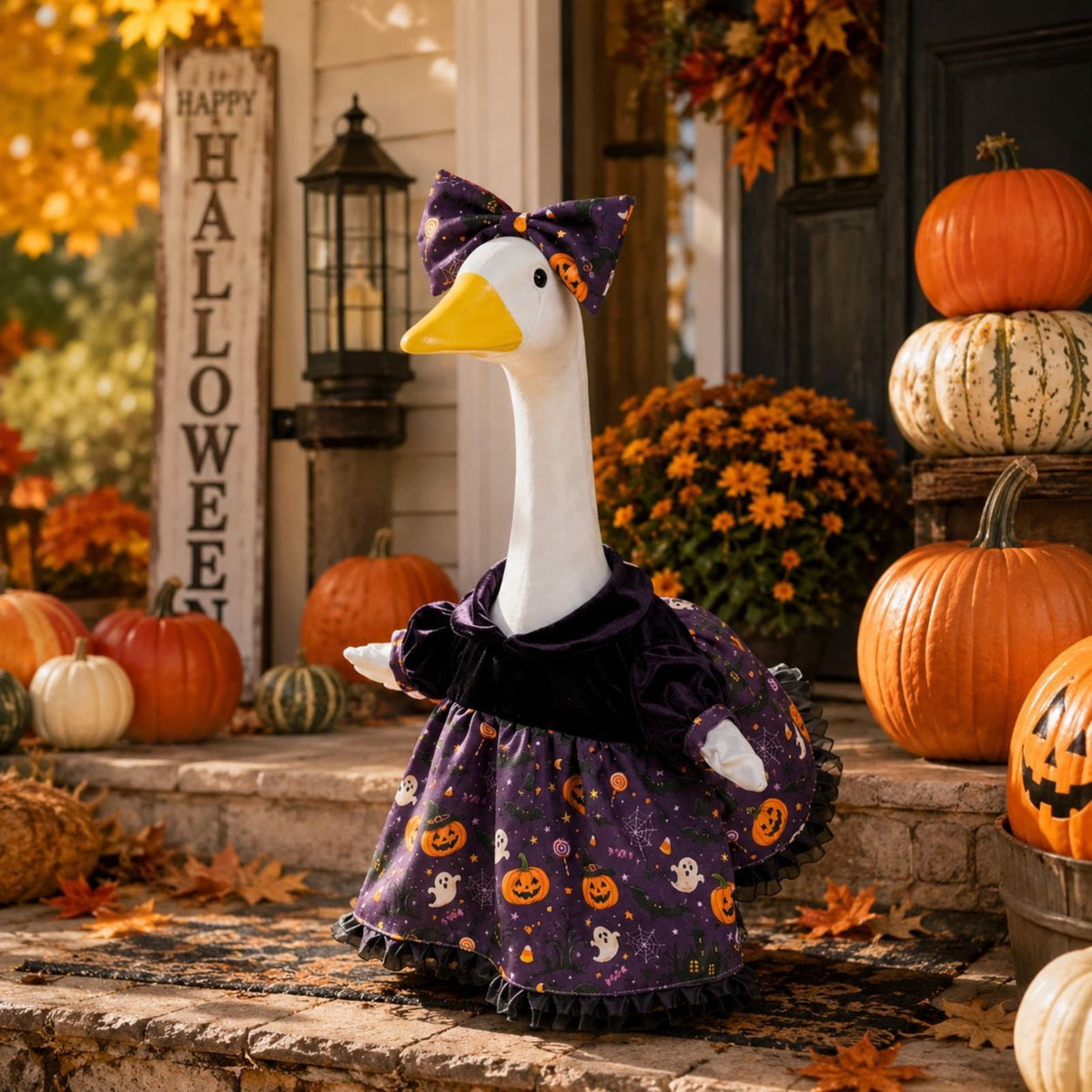 Halloween Garden Porch Decor, Porch Goose Outfits Halloween, 23 Inch Porch Goose Outfits, Witch Dress and Hat Set, Fits 23X11X26 Inch Standing Plush Goose for Front Porch Lawn