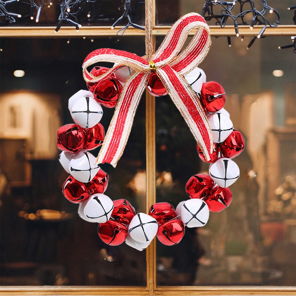 Christmas Bell Wreath Xmas Bell Garland with Bow Front Door Wreath Festival Hanging Ornament for Party Table Fireplaces Porch Walls New Years Halloween Home Decor
