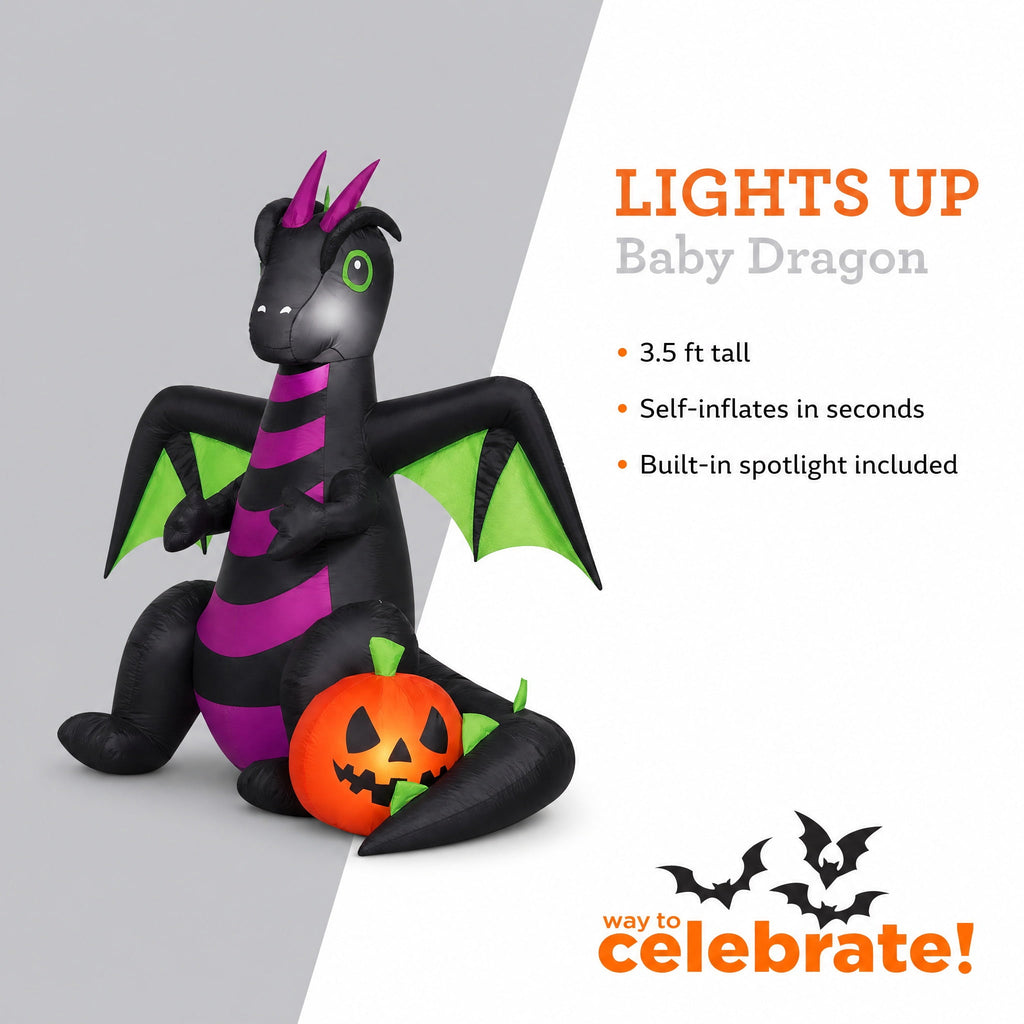 Baby Dragon Airblown Yard Inflatable, Multicolor, 3.5', Halloween by Way To Celebrate