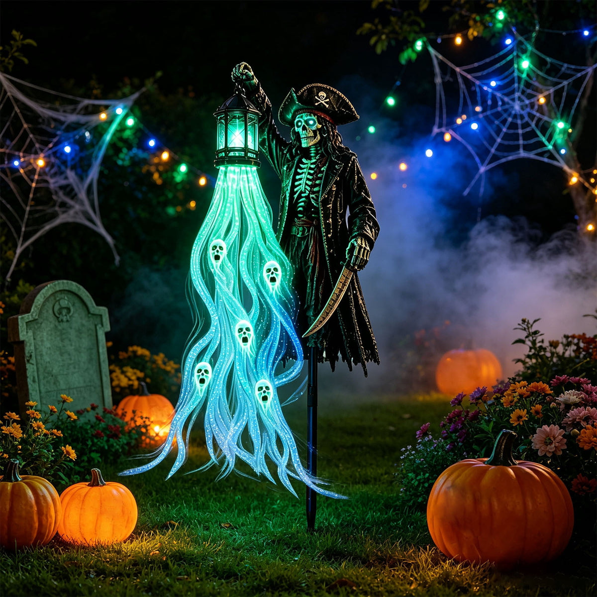 Solar Halloween Metal Moon Black Cat Garden Stake with LED Pumpkin Lantern, Light Up Star Bat Yard Decor Stake, Spooky Outdoor Lawn Pathway Halloween Decoration