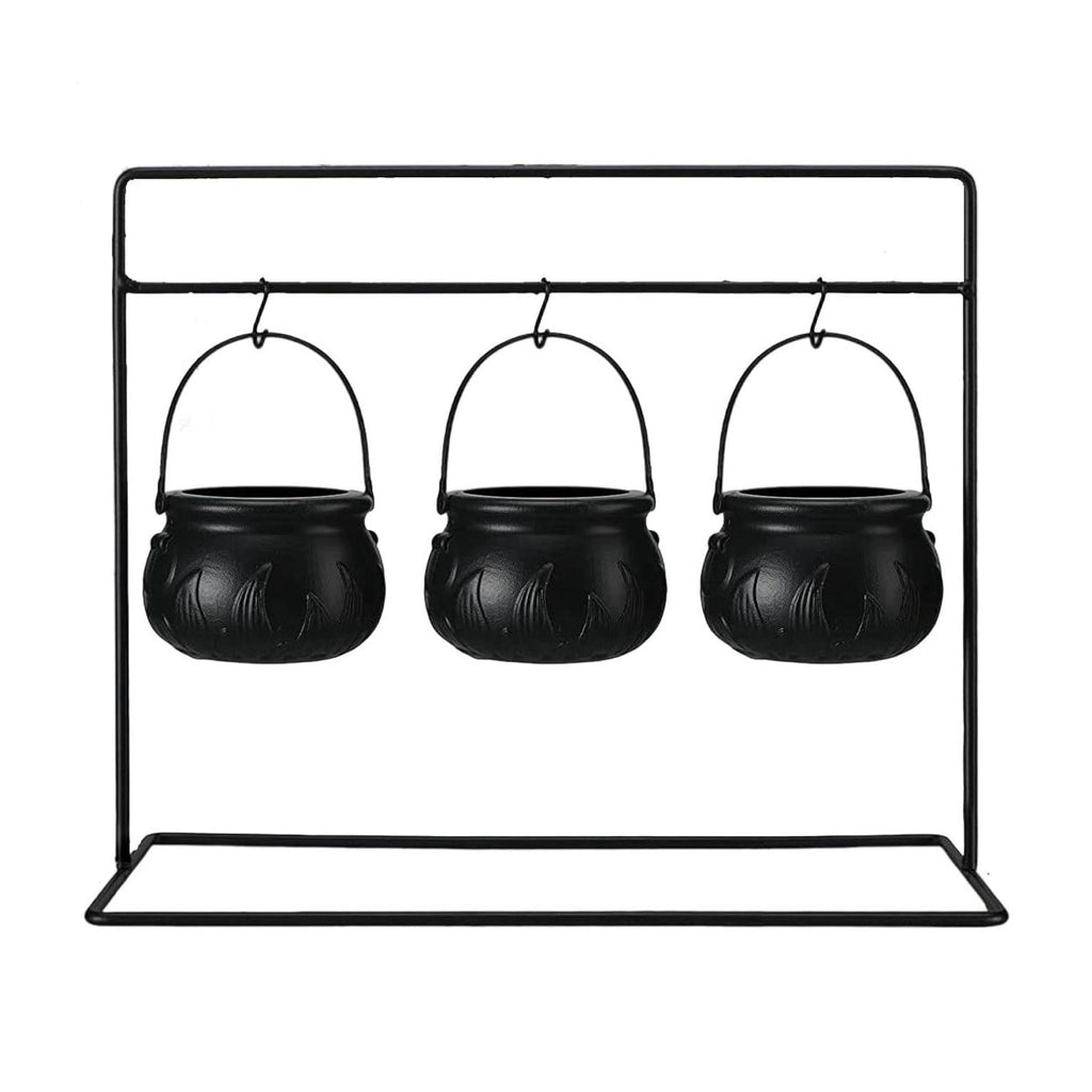 Halloween Witches Cauldron Serving Bowls Set of 3 on Rack - Black , Skeletons, Candy Punch Bowl, for Home Kitchen Indoor Outdoor, Party Decor, for Halloween Supplies