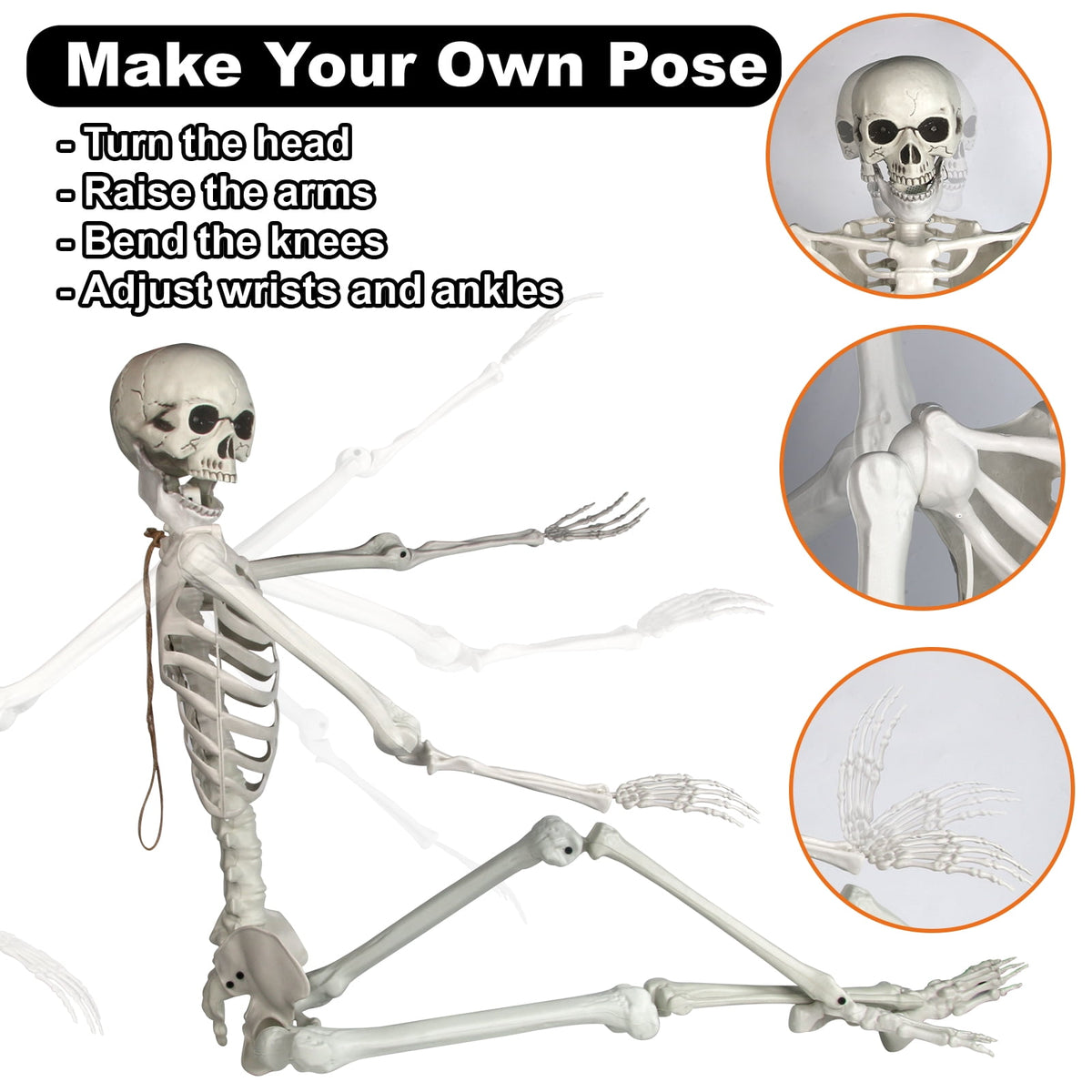Gamexcel Scary Props Decoration, with Bag, Halloween Skeleton Bones Skull, Life Size, for Graveyard Scene Haunted Houses, 35 Pieces