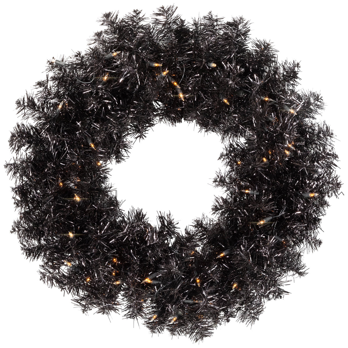 Northlight Pre-Lit Artificial Halloween Tinsel Wreath - 24" - Black - Clear Lights