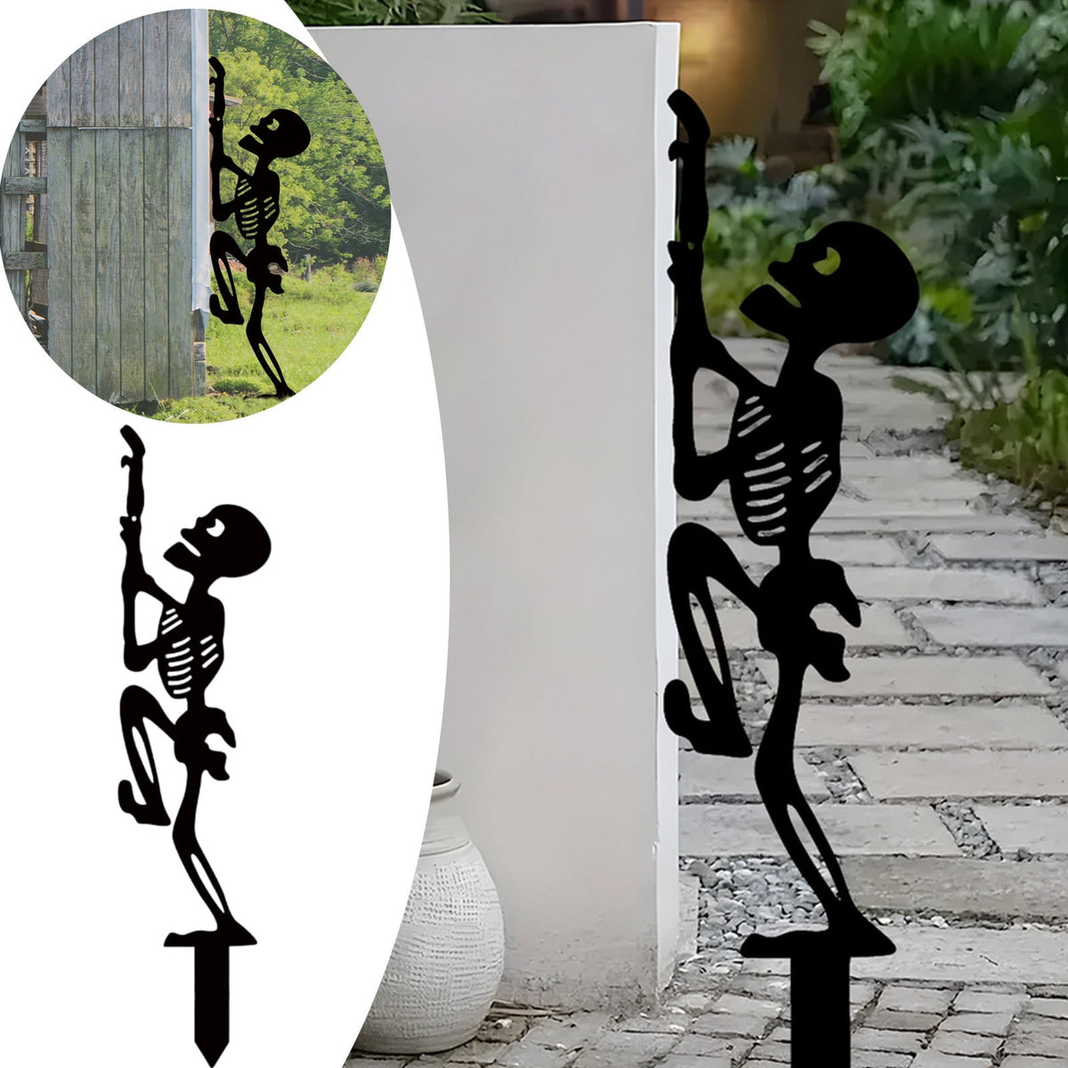 Halloween Metal Stakes Outdoor Decor Black Skeleton Silhouette Yard Decorations 14.57'' Spooky Skull Lawn Stakes for Halloween Garden Patio Pathway Autumn Decorative Stakes