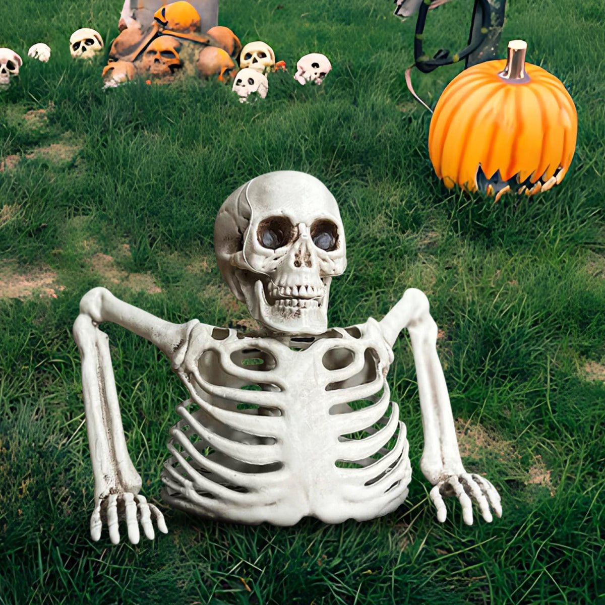 NOBRAND Halloween Decorations Outdoor Tabletop White Plastic Half Skeleton Halloween Prop Decoration
