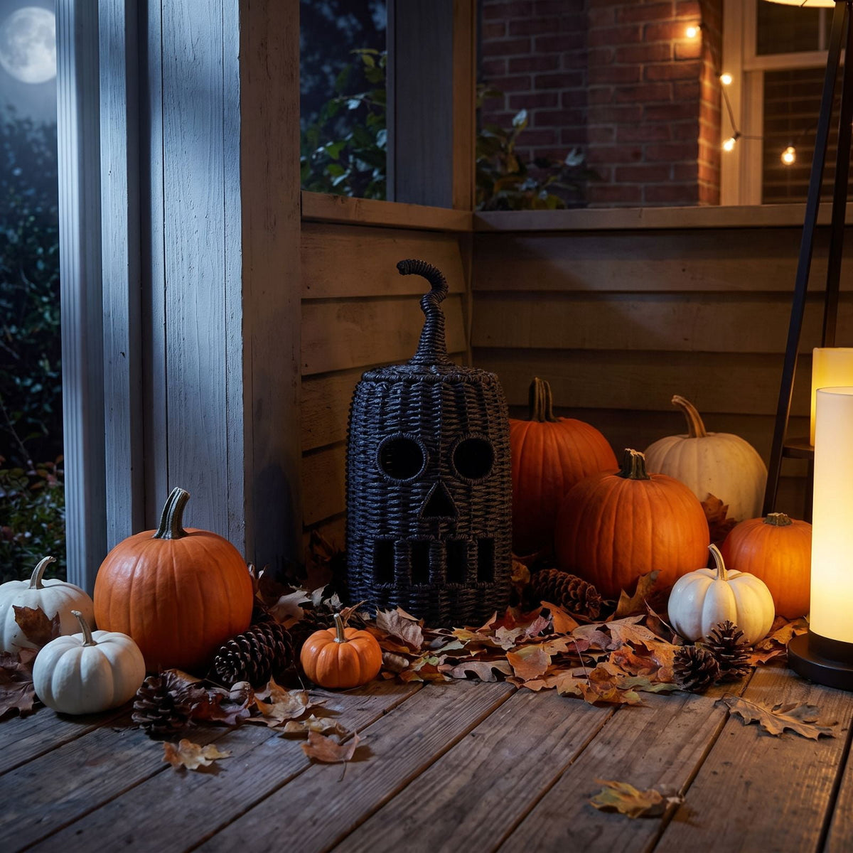 THOPBPRK 2026 Black Halloween Woven Pumpkin Jack-O'-Lantern, Halloween Decorations Pumpkin, USE LED Candle, Rattan Fall Halloween Decor for Home, 1Pack 11.8 Inch A